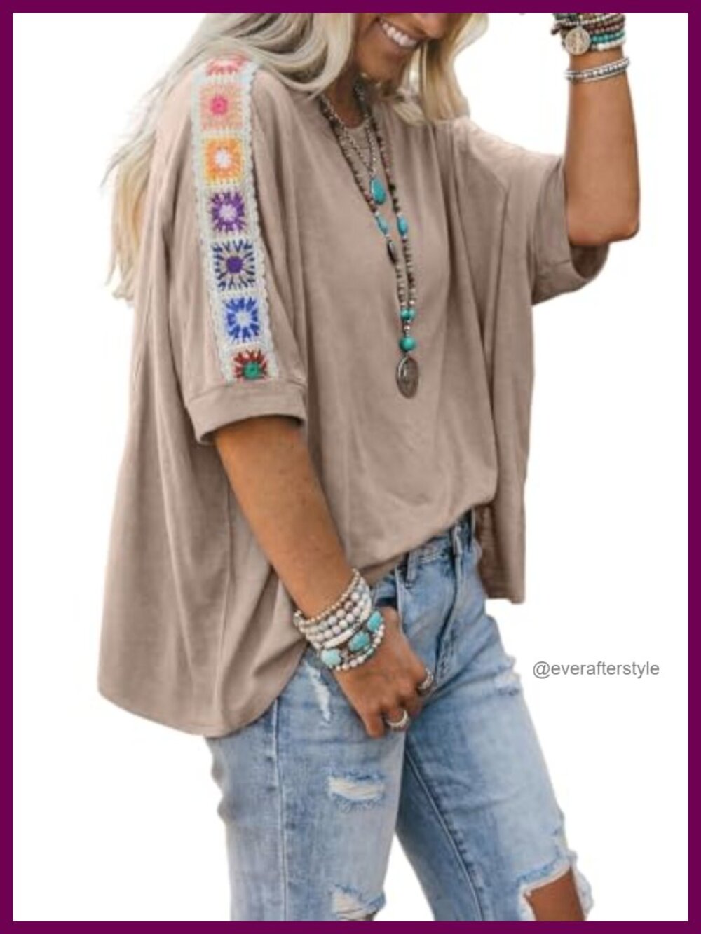 Oversized Embroidered Short Sleeve Blouse Beach Vacation Top